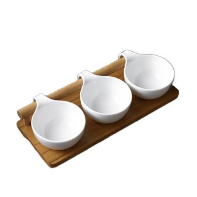 China Sustainable Bamboo Charcuterie Dish With Bowls 3pcs Ceramic House Gifts Home Snacks Current Warming Bowl New Sets Wooden Party Snack Tray for sale