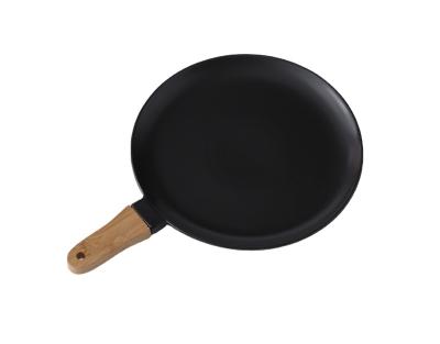 China Sustainable Ceramic Pizza Dish With Bamboo Handle For Home Restaurant Dinnerware for sale