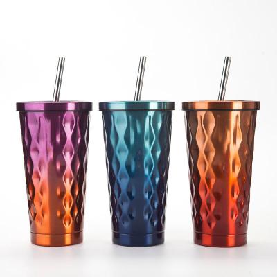 China New Style Viable Color Bottle Double Wall Stainless Steel Juice Bottle Coffee Cup With Straw for sale