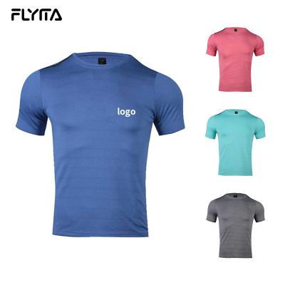 China Hot Selling Anti-Wrinkle Gym T-shirt Fitness 90% Polyester 10% Spandex Running Sportswear Quick Dry Mens Sports T-shirts Custom Logo for sale