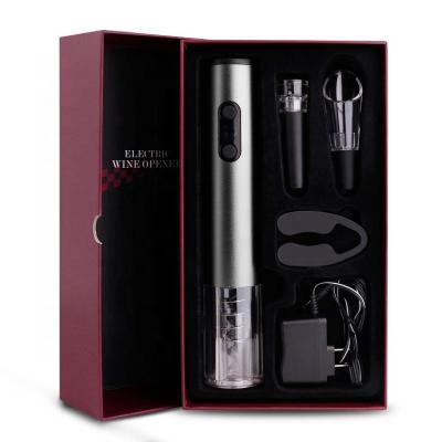 China Hot Selling Wedding Gift Viable Rechargeable Corkscrew Electric Wine Opener Gift Set With Aluminum Cutter And Pourer Bottle Stopper for sale