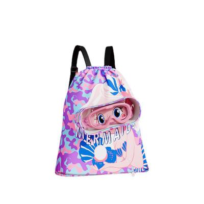 China Outdoor Activity Custom Children's Polyester Bags Sports Cartoon Nylon Waterproof Wet And Dry Separation Bag Ddrawstring Backpack Swimming Bags for sale