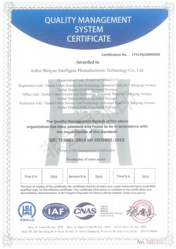 ISO9001 - Anhui Wenyao Intelligent Photoelectronic Technology Co., Ltd.