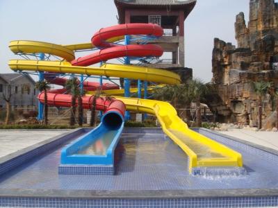 China 48m long fiberglass spiral slide , Water theme park swimming pool slides for sale