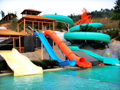 China Child / Kids Aqua Play Fiberglass Water Slides , Red / Blue Swimming Pool Slide for sale