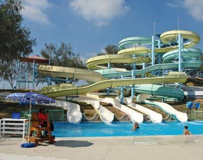 China Hotel Pool Fiberglass Slides , Open Spiral Water Slides Group for Adults for sale