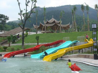 China Red / Yellow / Blue Fiberglass Water Slide Into Pool For Kids / Adults for sale