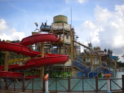 China High Red Screw Adult Water Slides for Holiday Resort , Open Spiral Slide Type for sale