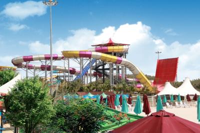 China Boomerang Fiberglass Water Slides , 18m High Large Raft Tornado Water Slide for sale