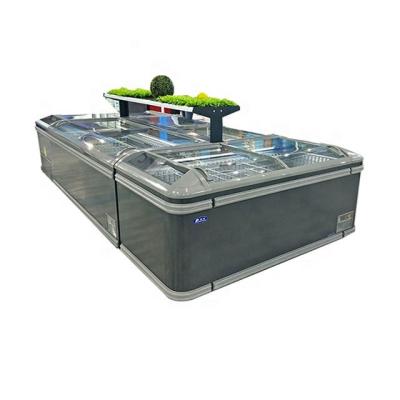 China Single-temperature Supermarket Island Freezer Sliding Island Glass Top Deep Combo Freezer for sale