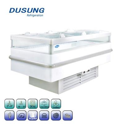 China Commercial Supermarket Island Freezer Dual Temperature Freezer Showcase Combo Frozen Cabinet for sale