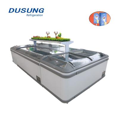 China Single-temperature supermarket frozen food seafood display island freezer with ventilation for sale