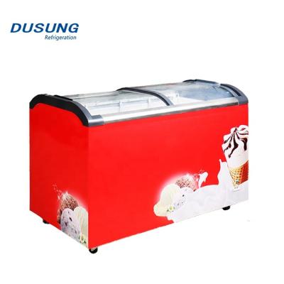 China COMPRESSOR Dusung Refrigeration Double Curve Glass Door Ice Cream Freezer with CE CBs for sale