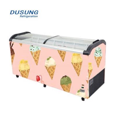 China Single-Temperature Ice Cream Commercial Curved Double Door Glass Chest Freezer for sale