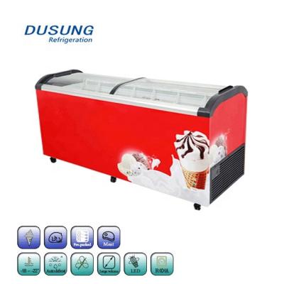 China Single-temperature Curved Glass Ice Cream Door Chest Display Freezer Supermarket Fridge Glass Ice Cream Fridge for sale