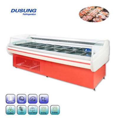 China Single-temperature Front Meat Showcase Butcher Refrigeration Equipment Remote Commercial Open Seafood Display Counter for sale