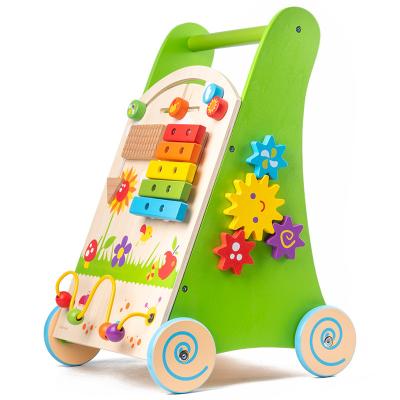 China Upgrade Handy Wooden Multifunctional Busy Box Toy Children's Stroller Baby Walker Capacity Solid Wood Walker for sale