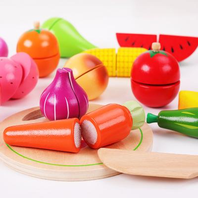 China Food Set Kitchen Wooden Sliced ​​Toy for Kids Play Kitchen 14pcs Table Toy Wooden Toys with Fruits and Vegetables for sale