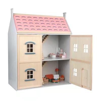 China DIY TOY Pink Doll's Villa Set Large Wooden Toy House Play House Pink Wooden Toy Doll's Villa Set for sale