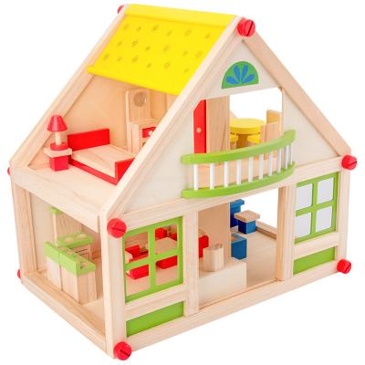 China DIY PLAY 2021 New Wooden Dollhouse Toy DIY Luxury Villa With Furniture 23pcs Play House Toys for sale