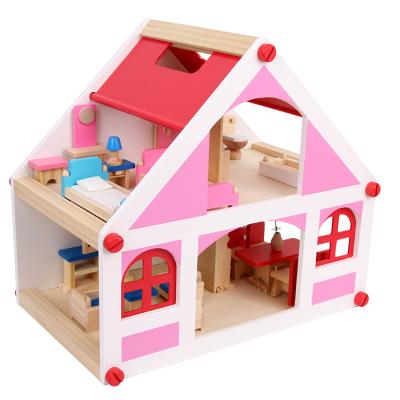 China DIY TOY Hot Sale Wooden Dollhouse With Furniture Children's Wooden Dollhouse Toy for sale