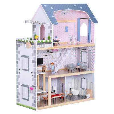 China Best Selling Classic Wooden Toy Doll House Boy's Doll House Battery Operated Wooden Led Lamp Toy New Style Wooden Dollhouse for sale