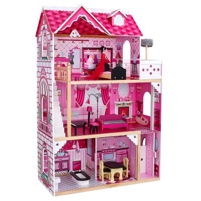 China Hot Selling New Style Big Dollhouse Doll House Toy Doll House Wooden Pink Wooden Toys Hot Sale Large Dollhouse For Children for sale