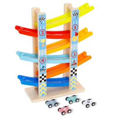 China Upgrade Fantasy Hot Sale 6 Level Racing Car Toy Funny Ramp Racing Track Include 4 Wooden Toy Cars Educational Toys for sale