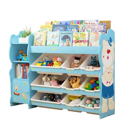 China 2021 New Modern Wooden Toy Rack Kid's Picture Book Storage Box Children's Furniture Storage Rack for sale