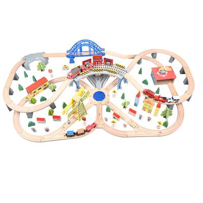 China Wooden Split Toy 146pcs Good Quality Train Set Railway Toy For Children Kids Playing Educational Toys for sale