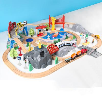 China Wooden Split Toy 128pcs Good Quality Train Set Railway Toy For Children Kids Playing Educational Toys for sale