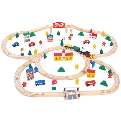 China Slot Toy New Style Hot Selling Wooden Train Track Set 100pcs Road Train Solid Wood Track Set For Kids for sale