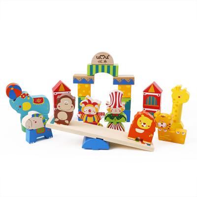 China Building Toy Circus Animals Block Playset Intelligence Wooden Animal Toy Balance Blocks Wooden Building Block Toys for sale