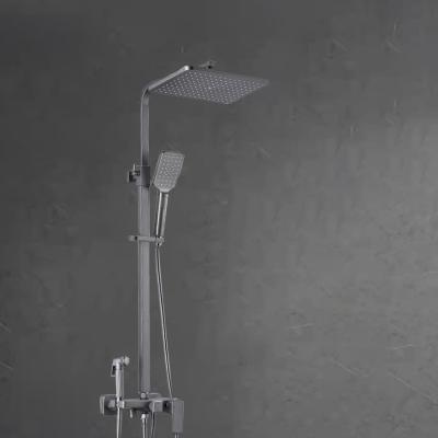 China With Slide Bar Bath Waterfall SUS304 Stainless Steel Wall Mount Faucet Hot Water Mixer Rain Shower Set for sale