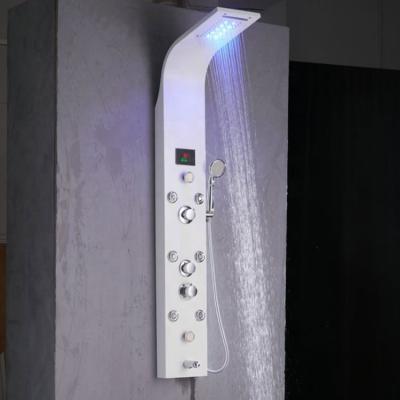 China With Sliding Bar Small Shower Luxury Led Panel Column Towers 304 Stainless Steel Smart Wall Shower Panel Waterfall Spa Jets for sale