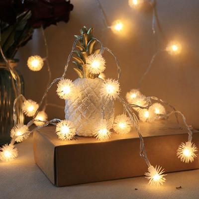 China Round Led Battery Box Lights Christmas Decoration Bedroom Room Layout Furry Balls Holiday Decoration Lights Strip Lights for sale