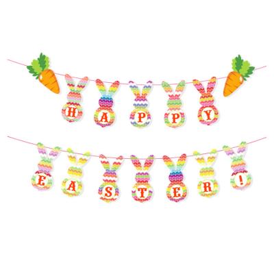 China Hot Modern Amazon Selling 5 Meters Easter Garland Paper Rabbit Party Cartoon Easter Hanging Flag Hanging Decoration Flag for sale