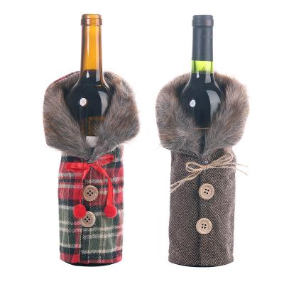 China Cloth Happy New Year Decoration Supplies Table Wine Bottle Decoration Striped Plaid Skirt Wine Bottle Set Wine Set for sale