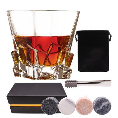 China Reusable 2 Icebergs Stone Whiskey Rock Cold Farming Amazon Success 4pcs Whiskey Glass Set With Color Box for sale