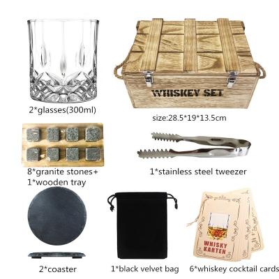 China Viable New Design Reusable Glass Whiskey Rocks Cooling Stones Whiskey Stones Gift Set For Lover, Man, Friend for sale