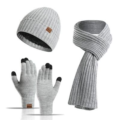 China Medium Unisex Knitted Hats Gloves Scarves Warm Ski Slouchy Scarf Hat Gloves Set Wholesale Knitted Winter for sale