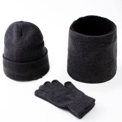 China 2021 Mid Winter Thermal Three Piece Knitted Scarf Thicken Wholesale Mens Winter Hats Set for sale