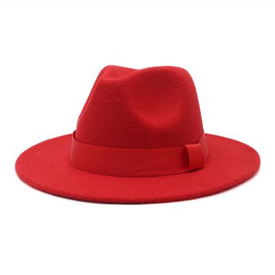 China Checked In Felt Hat Panama Jazz Fedoras Hats Women Vintage Solid Color Running Wool Wide Brim for sale