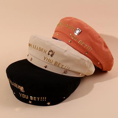 China Multi Color Section Cotton Polyester Gold Letters Fashion Artist Beret Hat Thin Beret Hat For Lady for sale