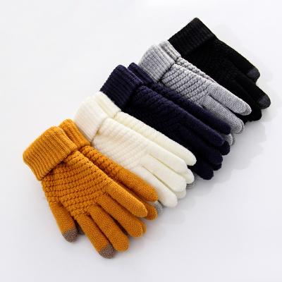 China Hot Selling Solid Color Acrylic Touch Panel Non Slip Threaded Cup Knit Full Finger Mitt for sale