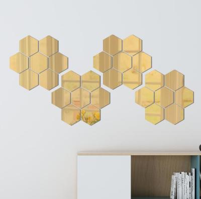 China Durable 15 Pcs/Set 3D Mirror Wall Stickers Mirror Paste Living Room Hexagon DIY Art Mirror Sticker for sale