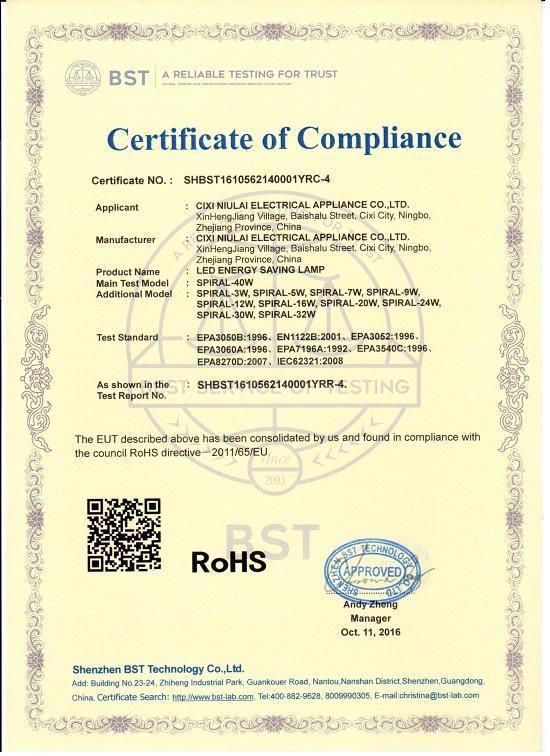 RoHS - Cixi Niulai Electrical Appliance Co., Ltd.