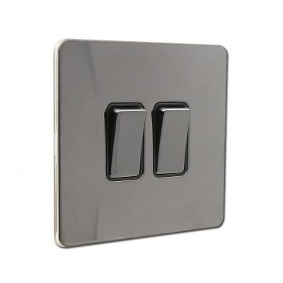 China 2 Gang 1 Way Switch Stainless Steel Plate Stainless Wall Electrical Switches for sale