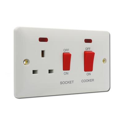 China Residential / Multi-Purpose Cooker 45A Unit Switch with Neon Wall Switch and 13A Socket Outlet for sale