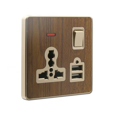 China Residential / Multipurpose Wood Multi Grain 1 Strip Switch Wall Outlet With Neon+Two USB Outlet for sale